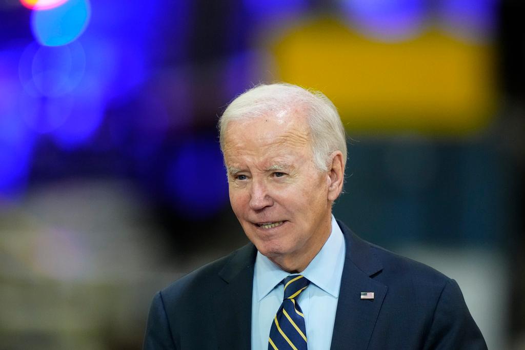 President Joe Biden speaks at the Amtrak Bear Maintenance Facility, Monday, Nov. 6, 2023, in Bear, Del.