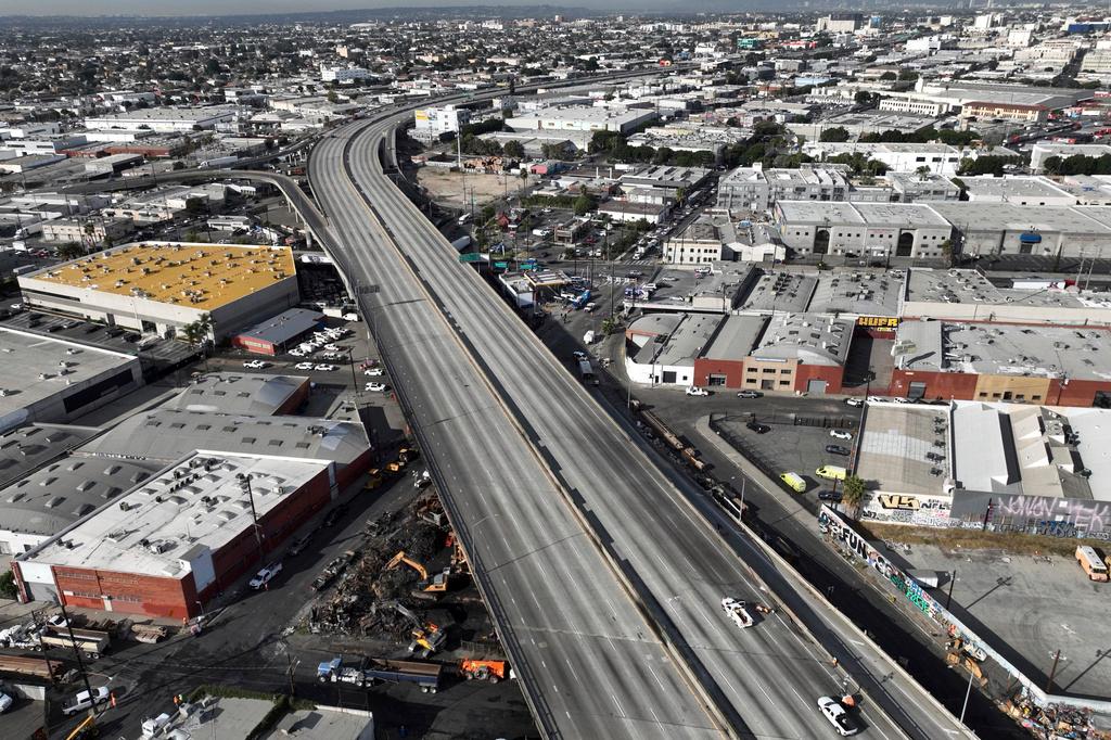 Interstate 10 is empty due to a closure in the aftermath of a fire