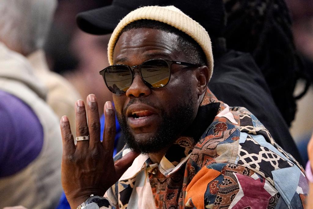 Comedian Kevin Hart is seen during the first half of an NBA basketball game between the Los Angeles Lakers and the Phoenix Suns Thursday, Oct. 26, 2023, in Los Angeles. 