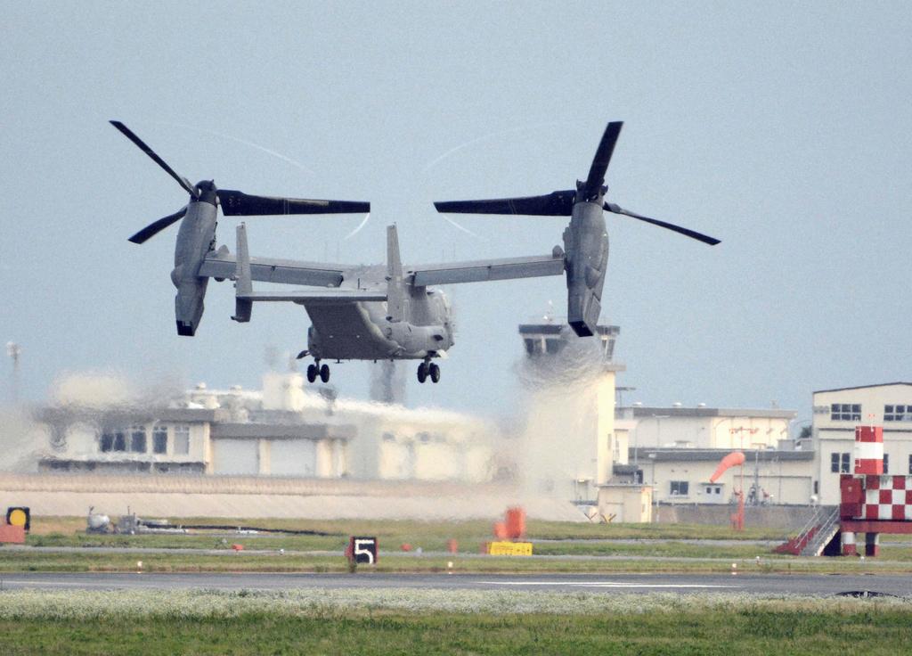 U.S. military CV-22 Osprey takes off from Iwakuni base, Yamaguchi prefecture, western Japan