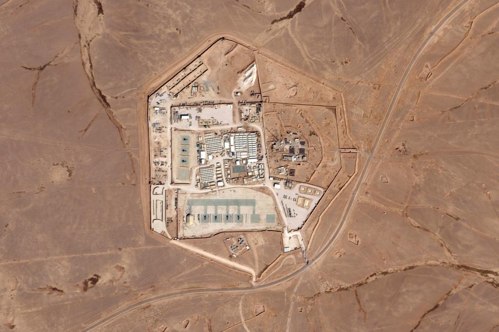 Satellite photo from Planet Labs PBC shows a military base known as Tower 22 in northeastern Jordan