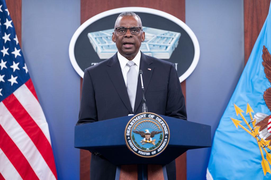 Defense Secretary Lloyd Austin speaks during a Pentagon press briefing