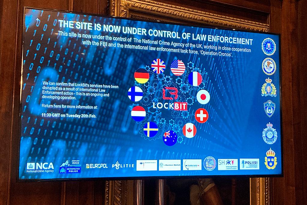 The front page of LockBit's dark-web leak site was replaced with the words “this site is now under control of law enforcement,” alongside the flags of the U.K., the U.S. and several other nations