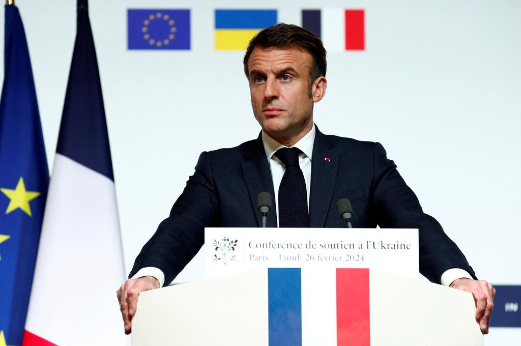 French President Emmanuel Macron speaks during a press conference at the Elysee Palace in Paris
