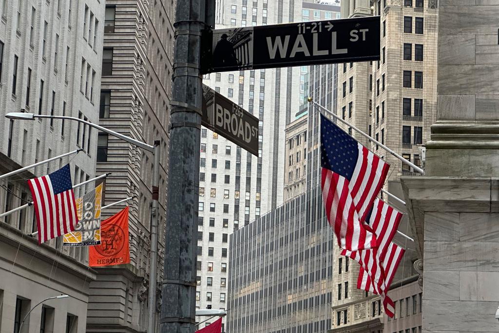 American flags hang from the front the New York Stock Exchange