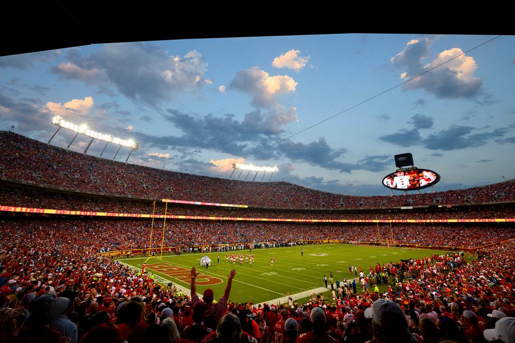 Fans cheer at Arrowhead Stadium in KC, Mo.