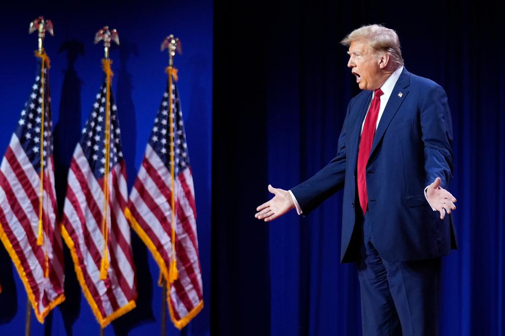 Republican presidential candidate former President Donald Trump arrives to speak at the Road to Majority conference in Washington