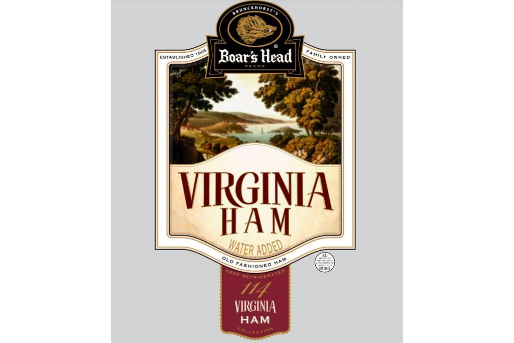 Product label for Boar's Head Virginia Ham meat, one of 71 products recalled as an investigation into a deadly listeria outbreak