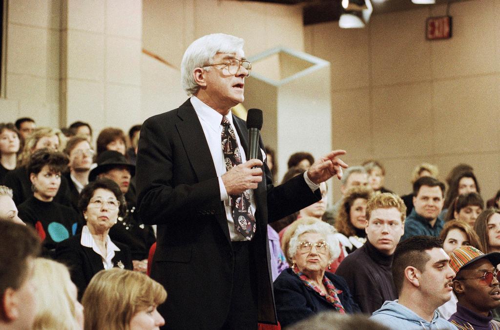 Phil Donahue hosts his television show in New York on Jan. 27, 1993.