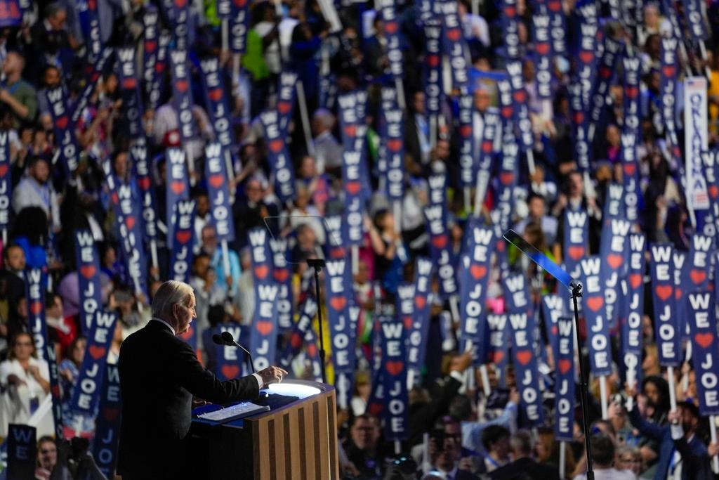 President Biden speaks during the Democratic National Convention Monday, Aug. 19, 2024, in Chicago. 