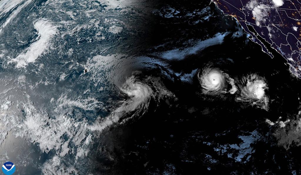 Tropical Storm Hone and Hurricane Gilma located southeast of Hawaii