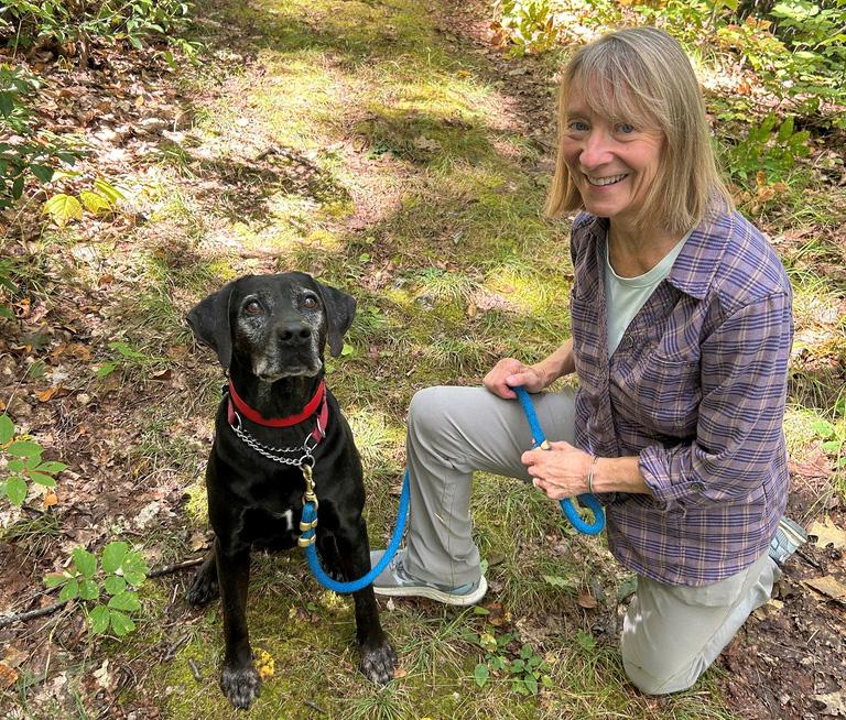 Susannah Johnston, of Croton-on-Hudson, N.Y., and her dog Ellie. Johnston, a fit yoga instructor and strength trainer, has been injured three times in incidents involving walking her dog. 