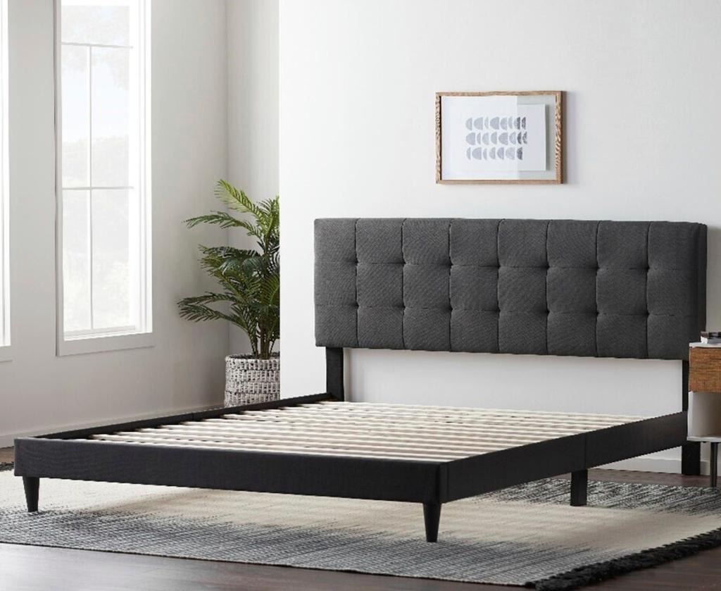 Lucid Platform Bed with an upholstered square tufted headboard that is being recalled across the U.S. and Canada