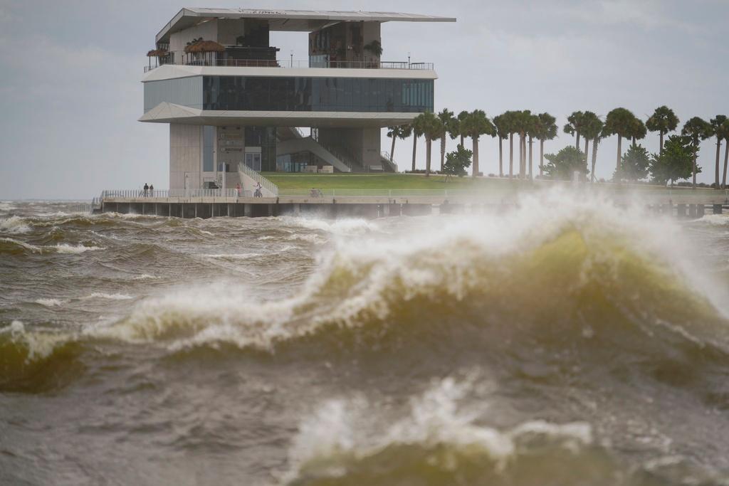 The St. Pete Pier is pictured among high winds and waves as Hurricane Helene makes its way toward the Florida panhandle, passing west of Tampa Bay, Thursday, Sept. 26, 2024 in St. Petersburg, Fla. 
