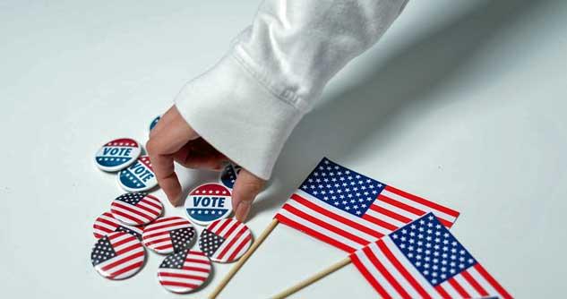 Voting stickers, buttons with small American flags