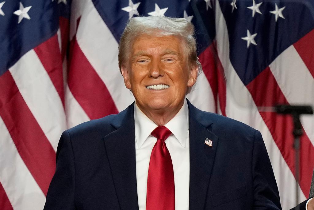 Republican presidential nominee former President Donald Trump is pictured at an election night watch party, Wednesday, Nov. 6, 2024, in West Palm Beach, Fla