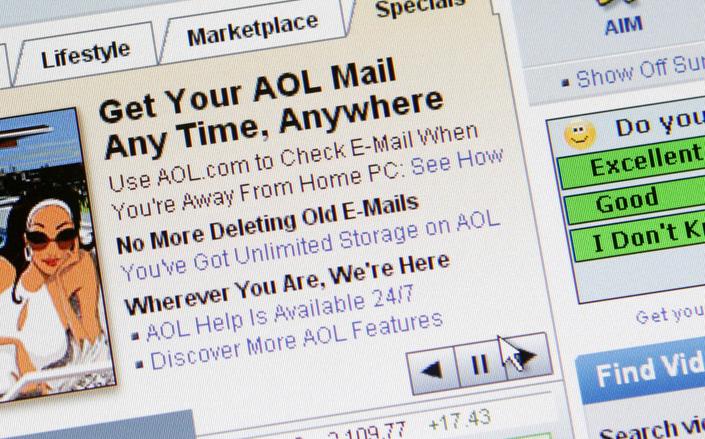 AOL's home page is shown on a computer screen
