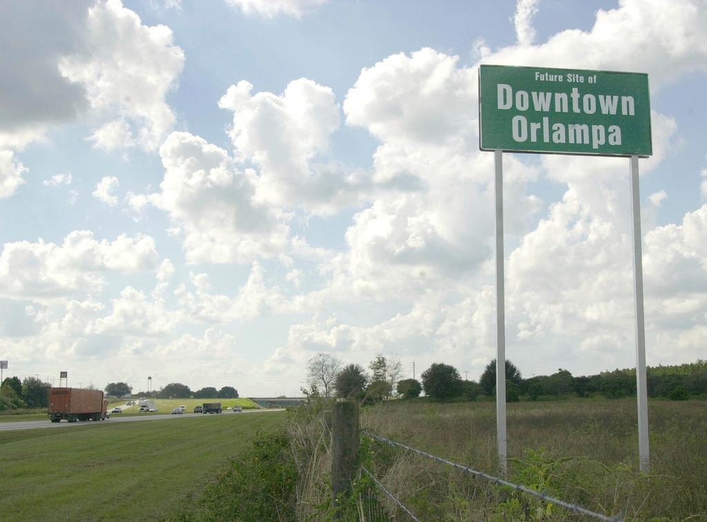 A tongue-in-cheek sign referencing what someday might be the heart of the sprawling metro areas of Orlando and Tampa 
