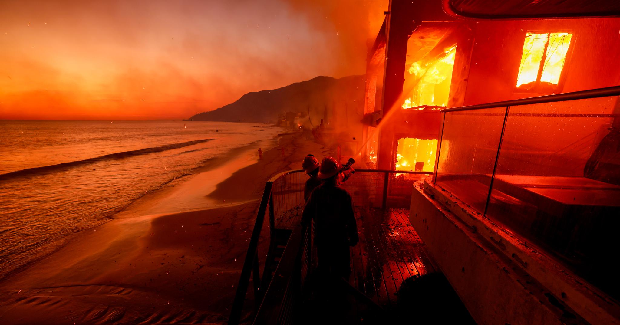 Beach mansion on Malibu on fire
