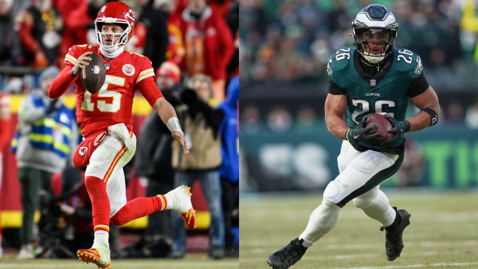 Snapshots between Patrick Mahomes (left) and  Saquon Barkley (right) as they play in the AFC and NFC Championships. 