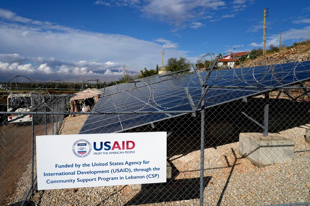 Solar panels system funded by United States Agency for International Development (USAID) are seen in the Lebanese-Syrian border town of Majdal Anjar, eastern Bekaa valley, Lebanon