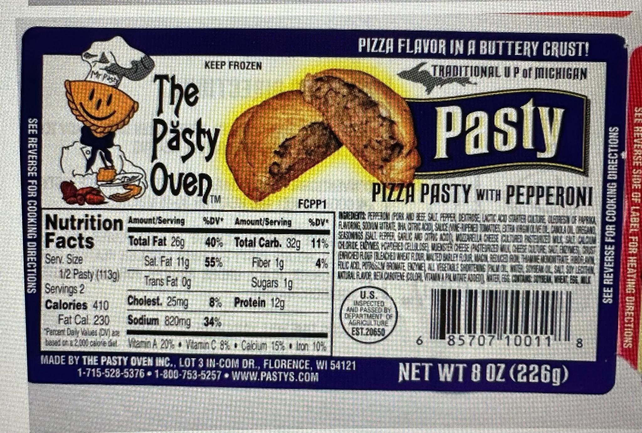 Label for Pasty with pepperoni