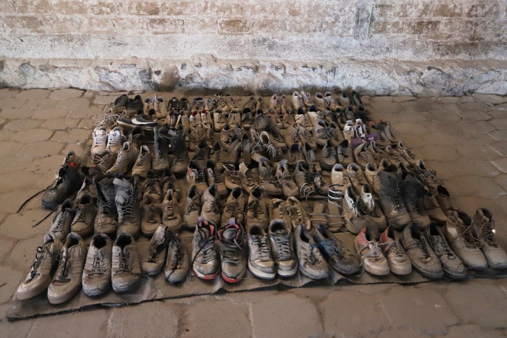 Shoes at the Izaguirre Ranch where  remains were also discovered in the municipality of Teuchitlan, Mexico