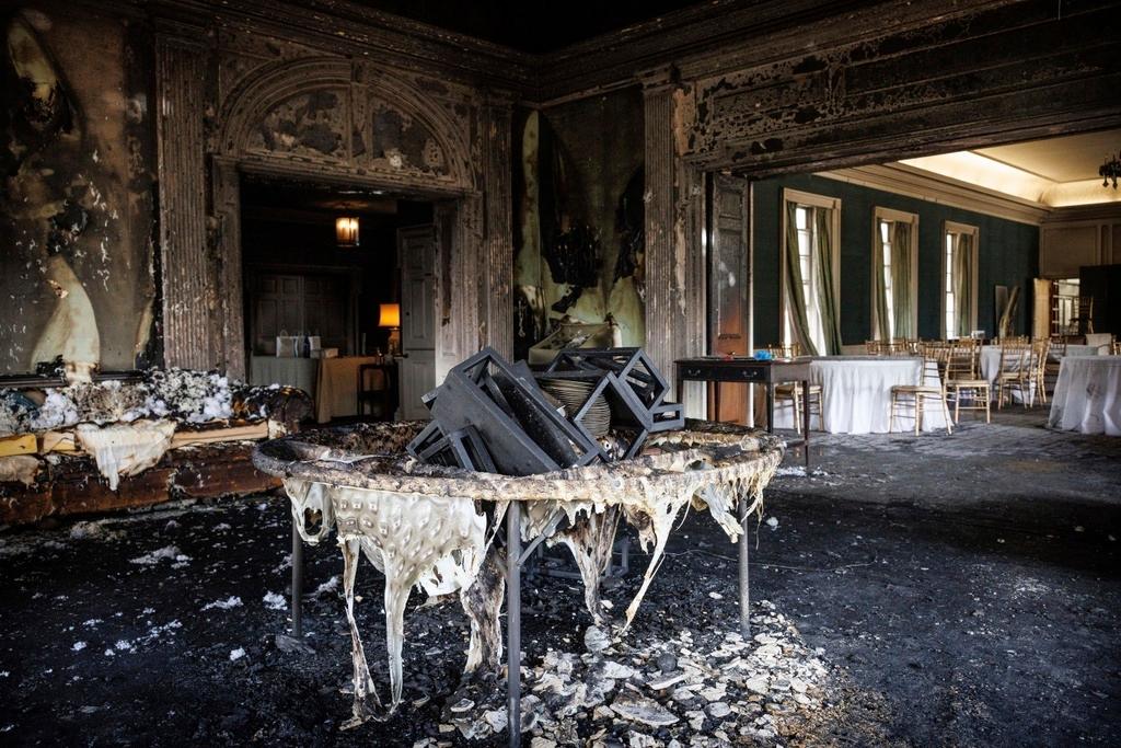 Damage after a fire at the Pennsylvania governor’s mansion while Democratic Gov. Josh Shapiro and his family slept inside