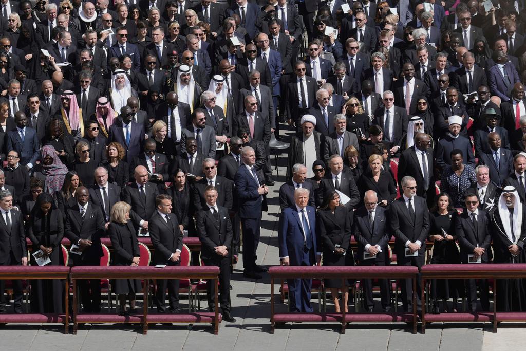 President Donald Trump, center-right, attends the funeral of Pope Francis in St. Peter's Square at the Vatican