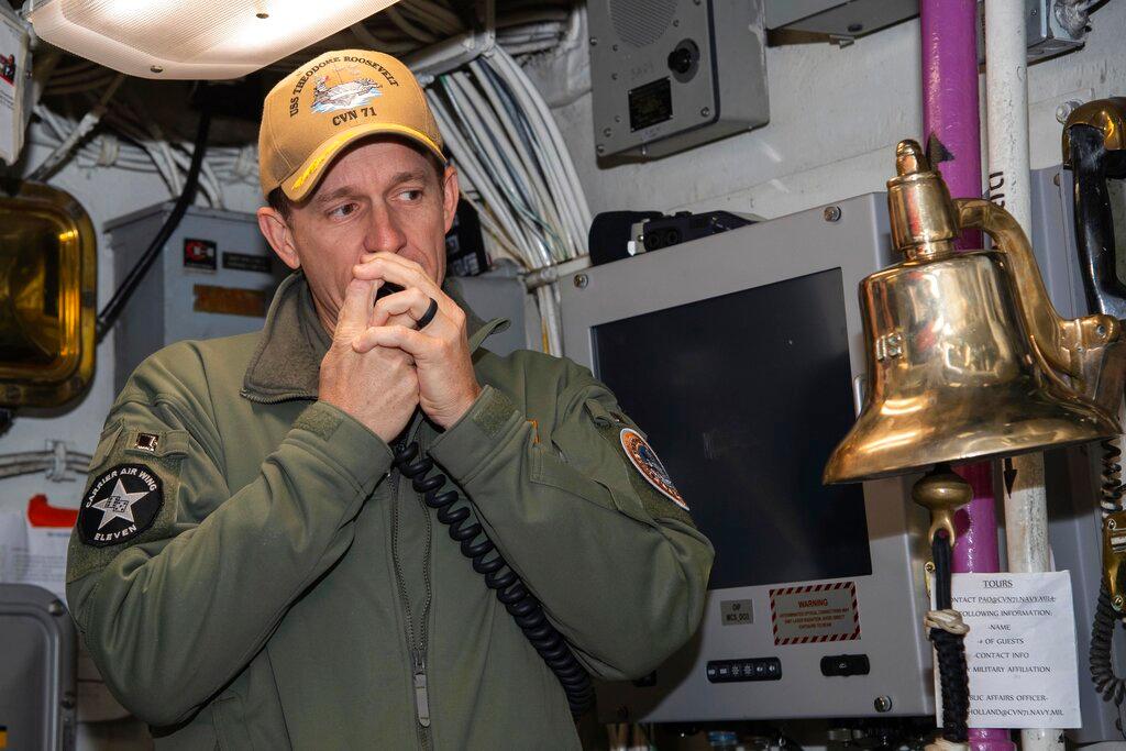 Capt. Brett Crozier, then-commanding officer of the aircraft carrier USS Theodore Roosevelt (CVN 71)
