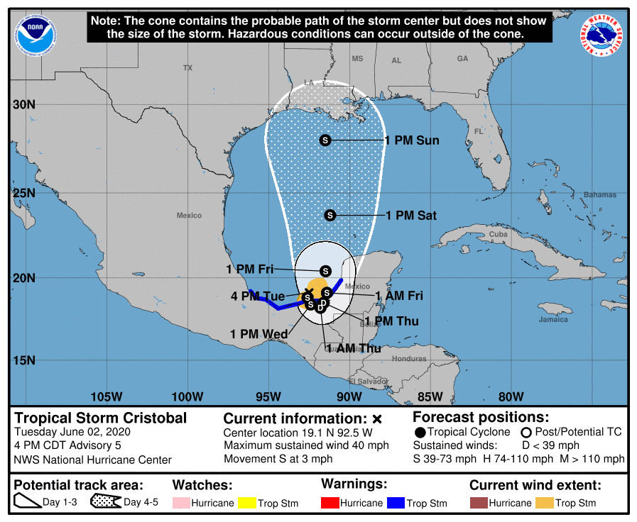 TS Cristobal projected path