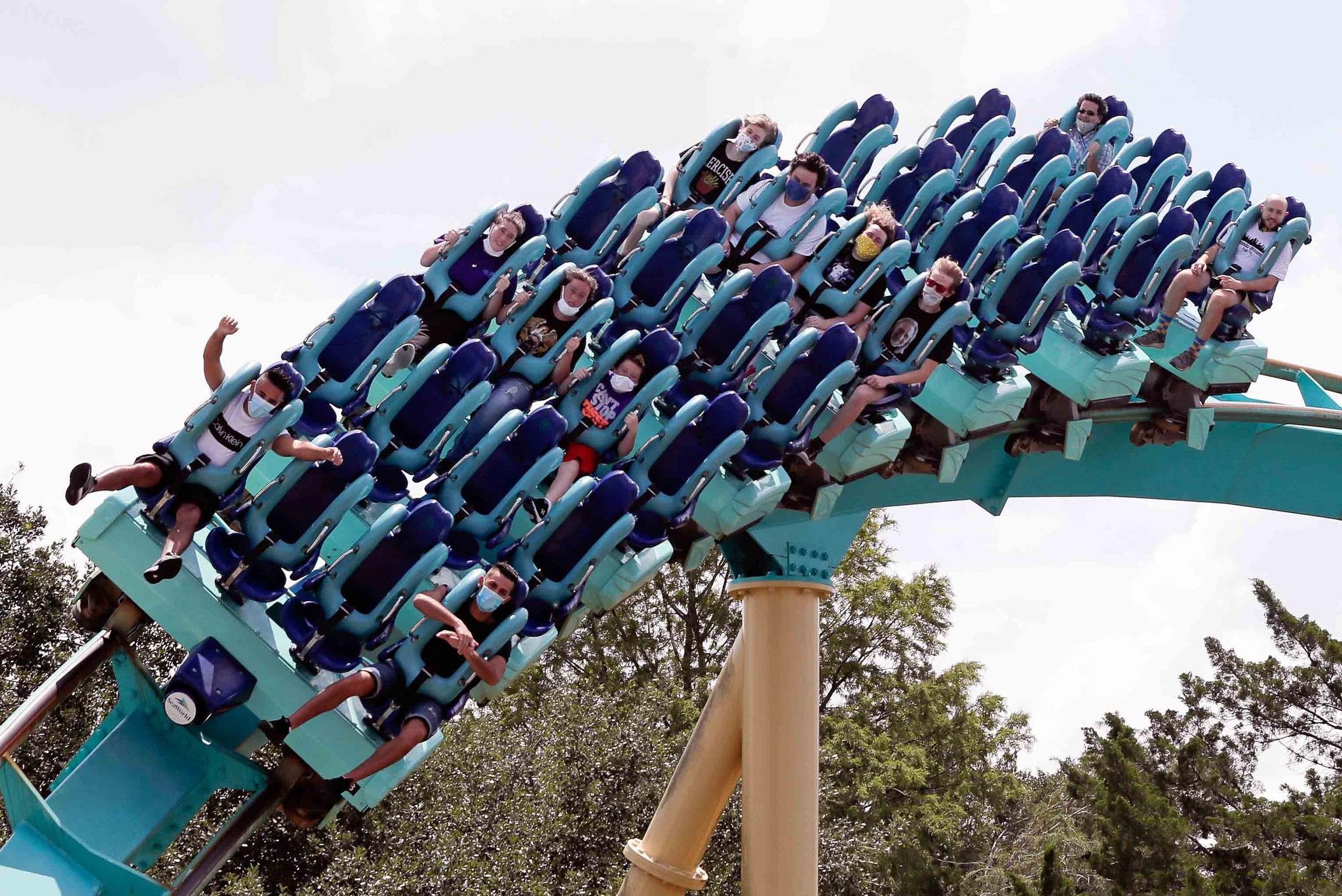 People riding Sea World Roller Coaster