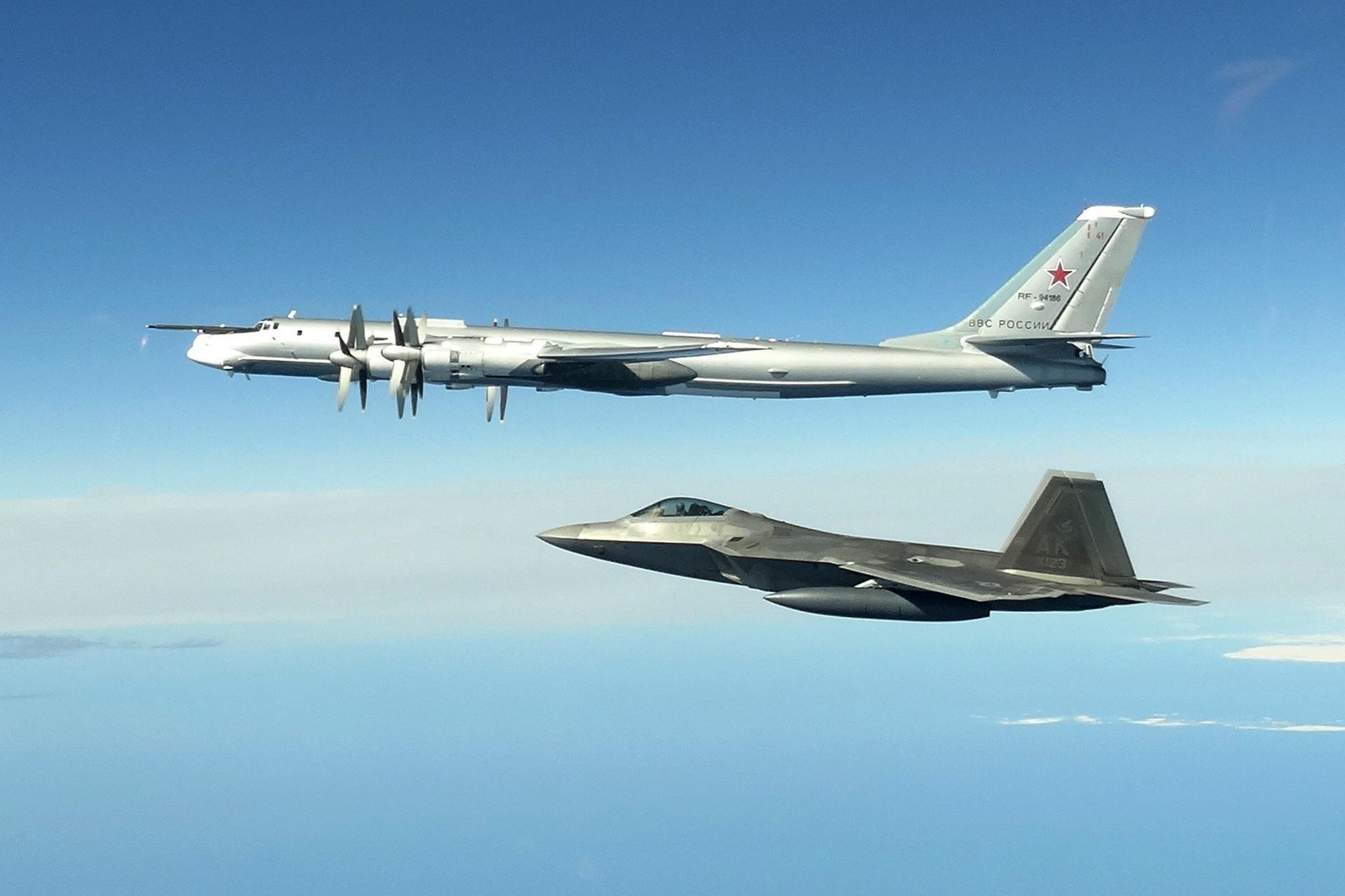 Russian Tu-95 bomber intercepted by U.S. F-22 Raptor fighter off Alaska coast