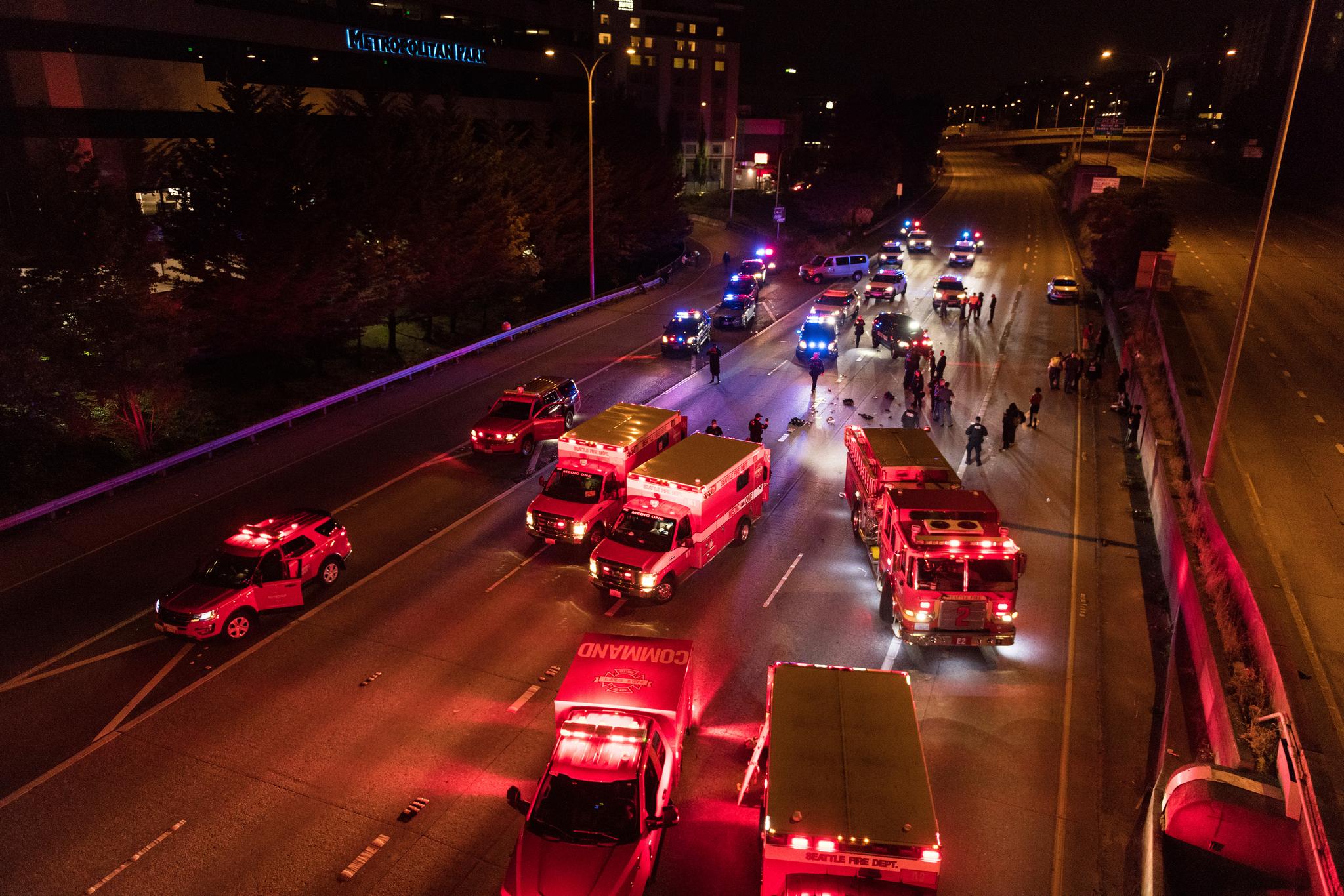 Emergency personnel work scene of protests hit