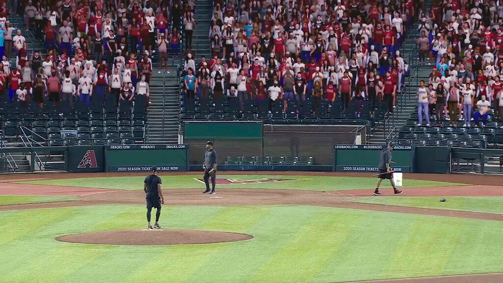 Screen shot from video showing a test of the virtual crowds at Chase Field in Phoenix