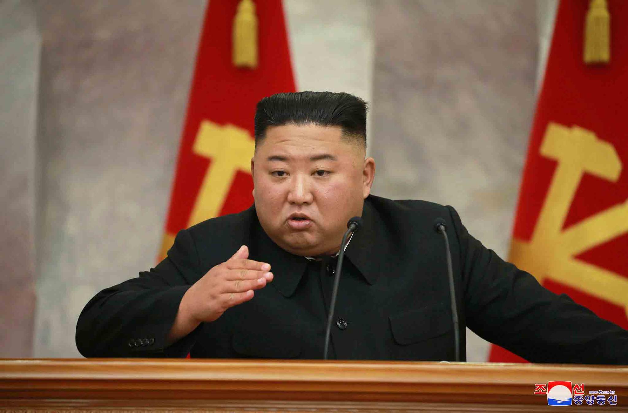 In this photo provided by the North Korean government, North Korean leader Kim Jong Un speaks during an enlarged meeting of the Central Military Commission of the Workers' Party of Korea in Pyongyang, North Korea Saturday, July 18, 2020.