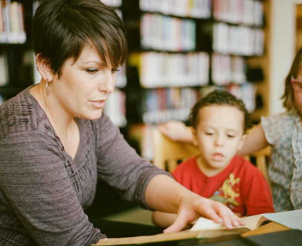 Mother and kids study