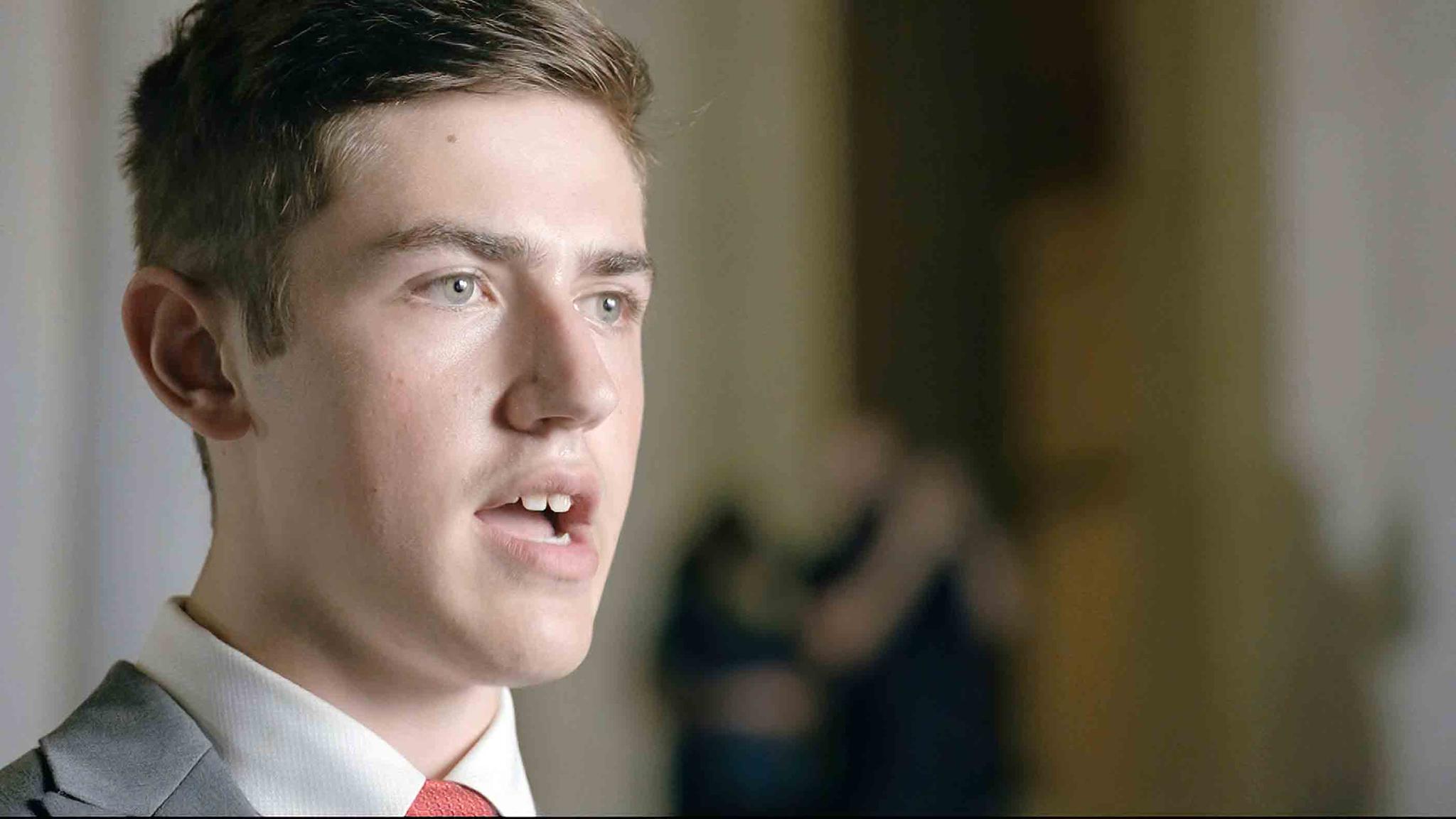 In this image from video, Nicholas Sandmann speaks from Washington, during the second night of the Republican National Convention on Tuesday, Aug. 25, 2020.