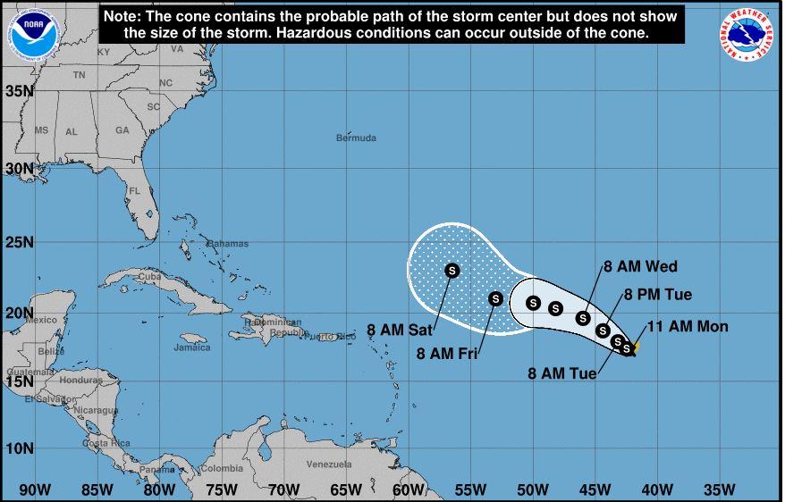 Tropical Storm Paulette predicted path