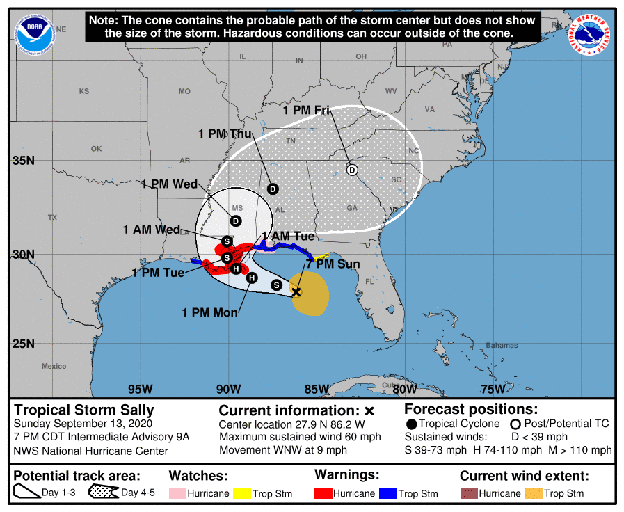 Projected path of storm