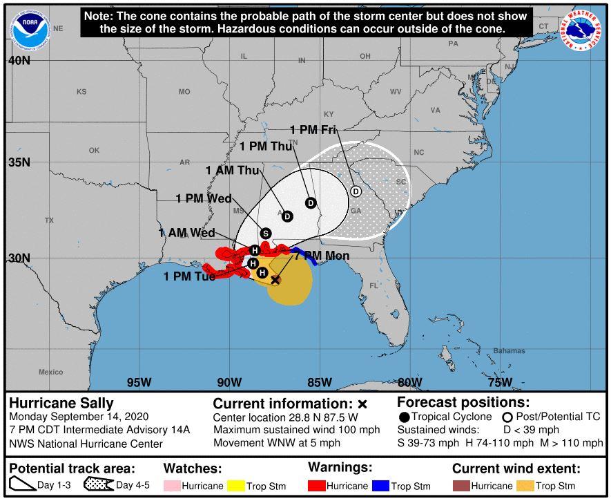 Hurricane Sally National Hurricane Center tracking map