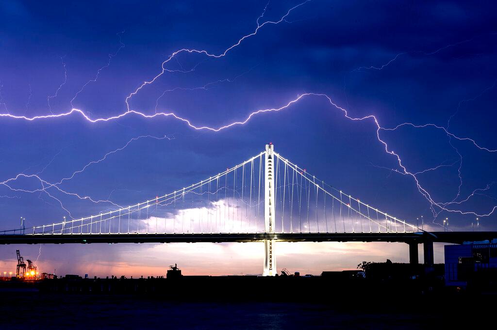 Lightning over the San Francisco-Oakland Bay Bridge 