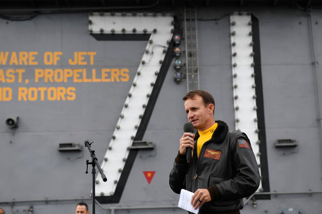 U.S. Navy Capt. Brett Crozier, then commanding officer of the aircraft carrier USS Theodore Roosevelt (CVN 71)