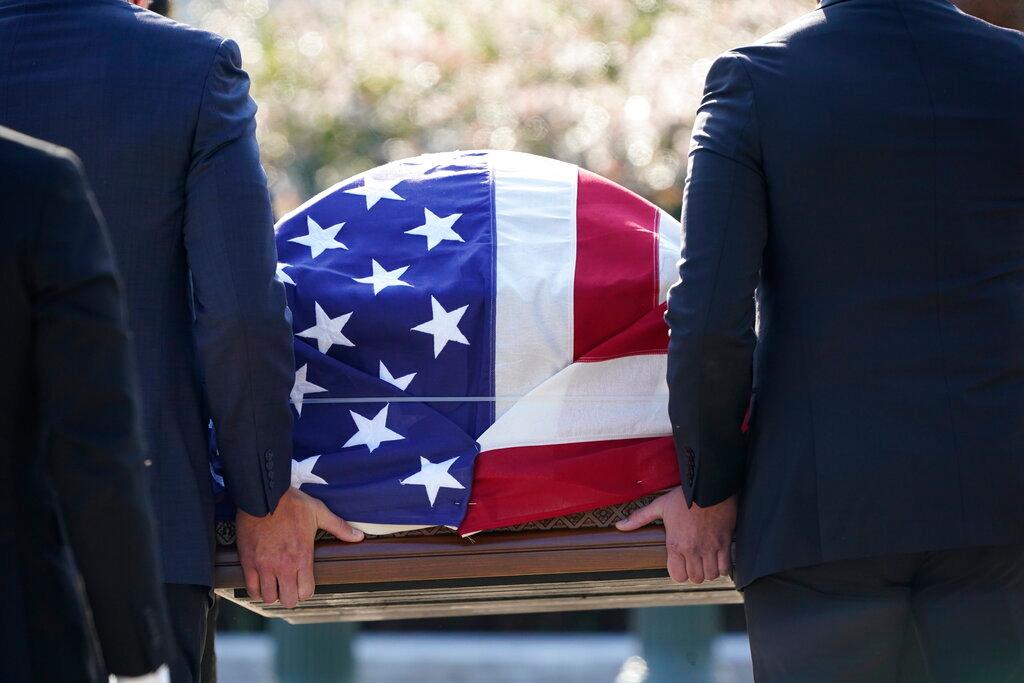 Flag draped casket of Ruth Bader Ginsburg 
