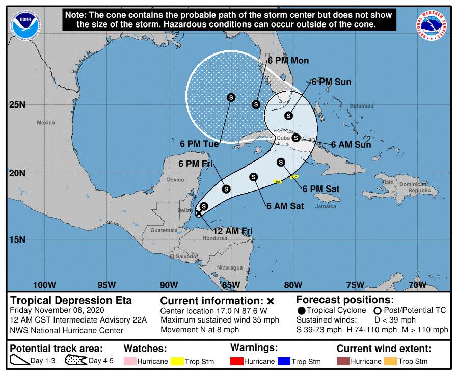 Forecasted path of Tropical Depression Eta