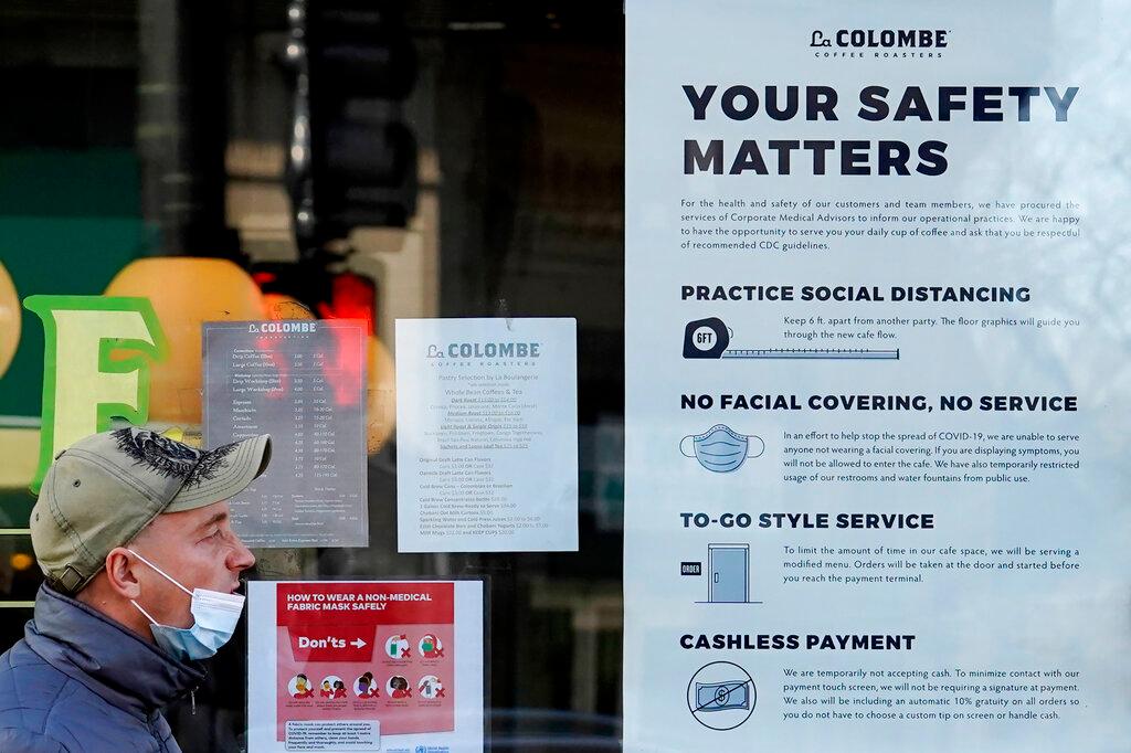Coffee shop as the store displays information signs in Chicago