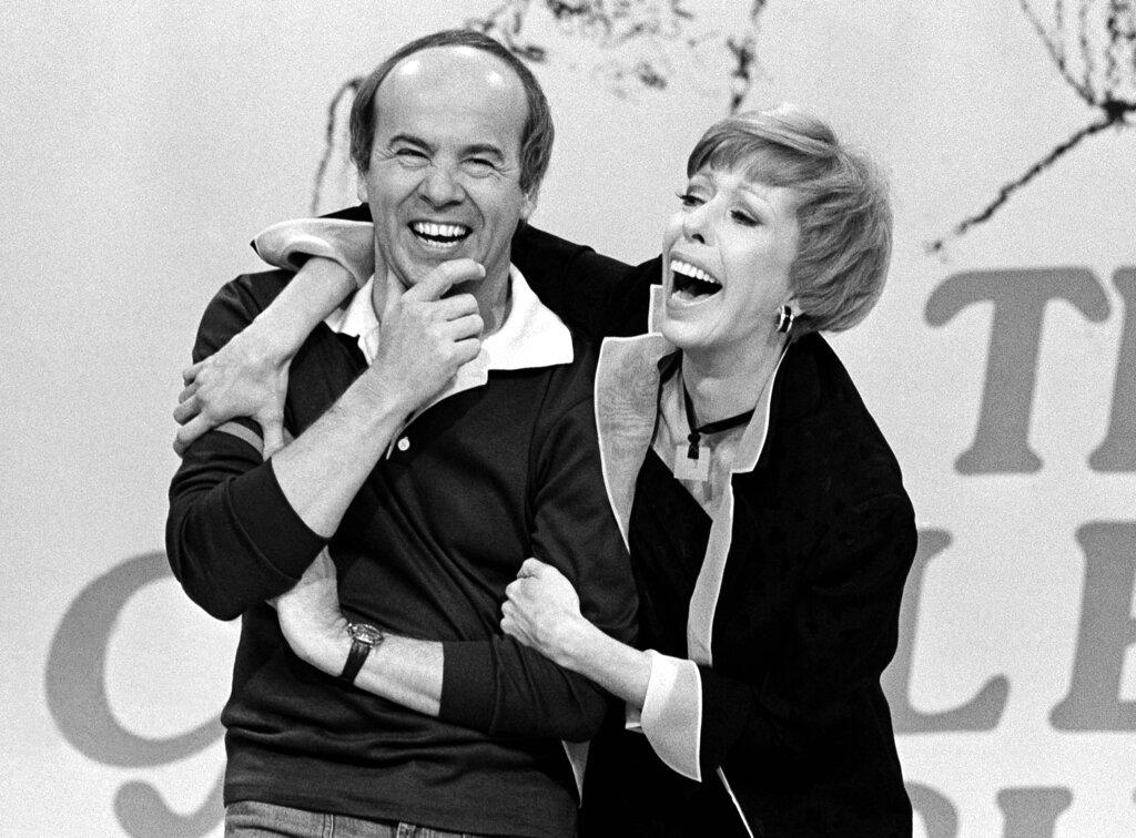 Carol Burnett shares a laugh with Tim Conway during a taping of her final show on March 19, 1978