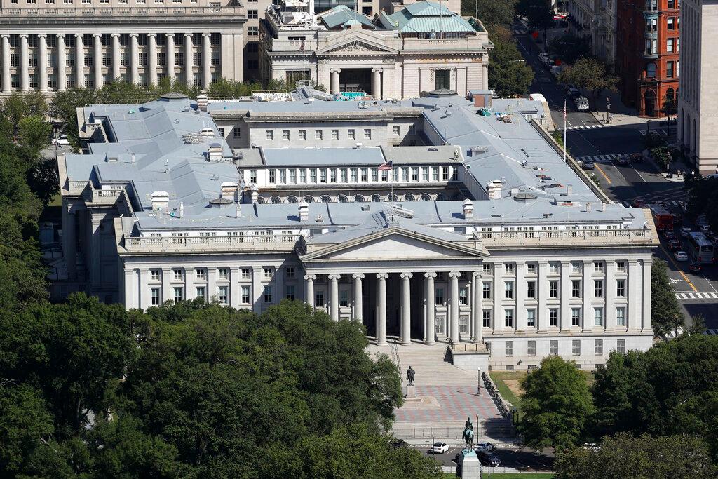 U.S. Treasury Department building viewed from the Washington Monument