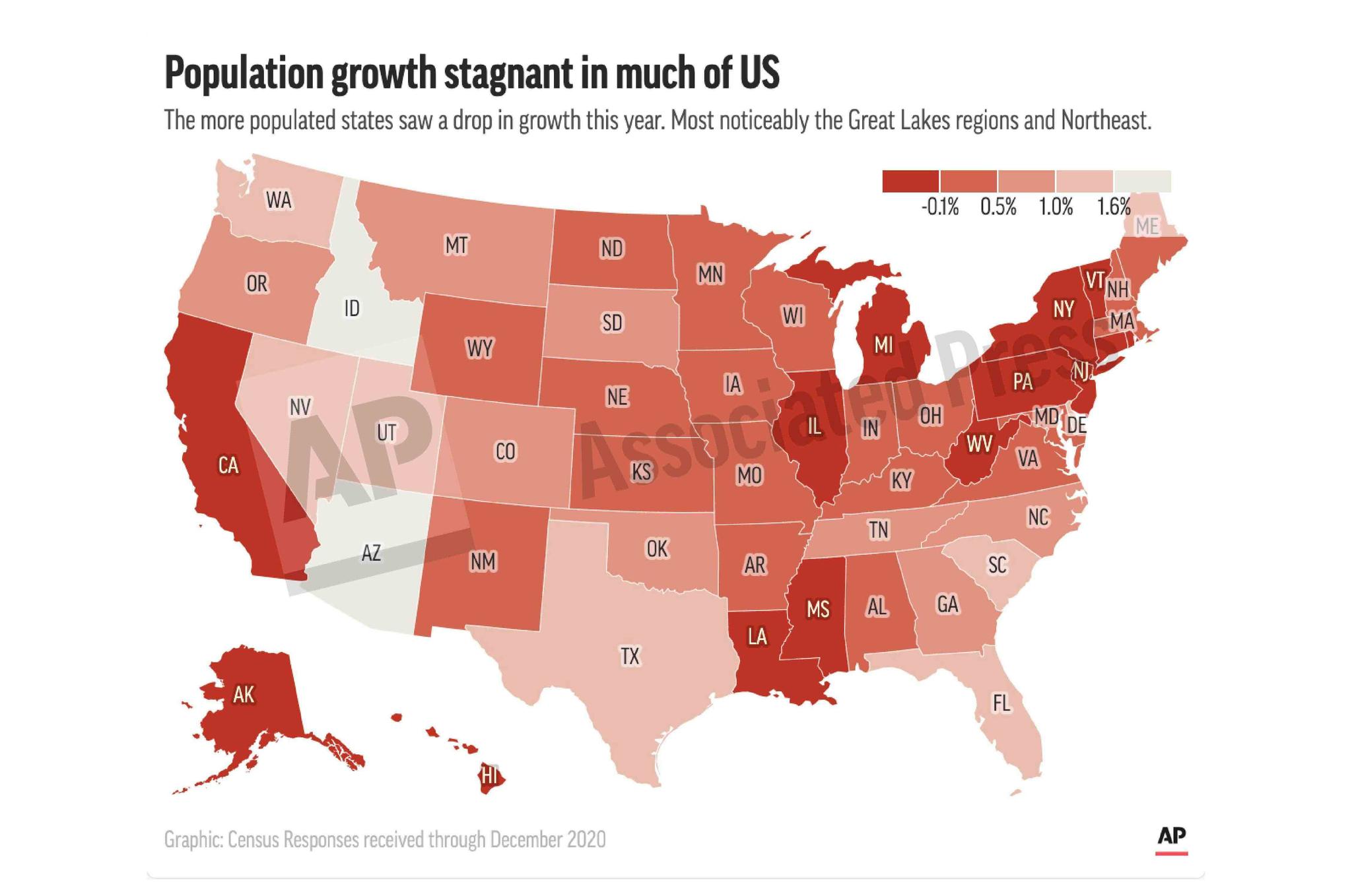 This preview image of an AP digital embed shows a U.S. map and the population growth by state.
