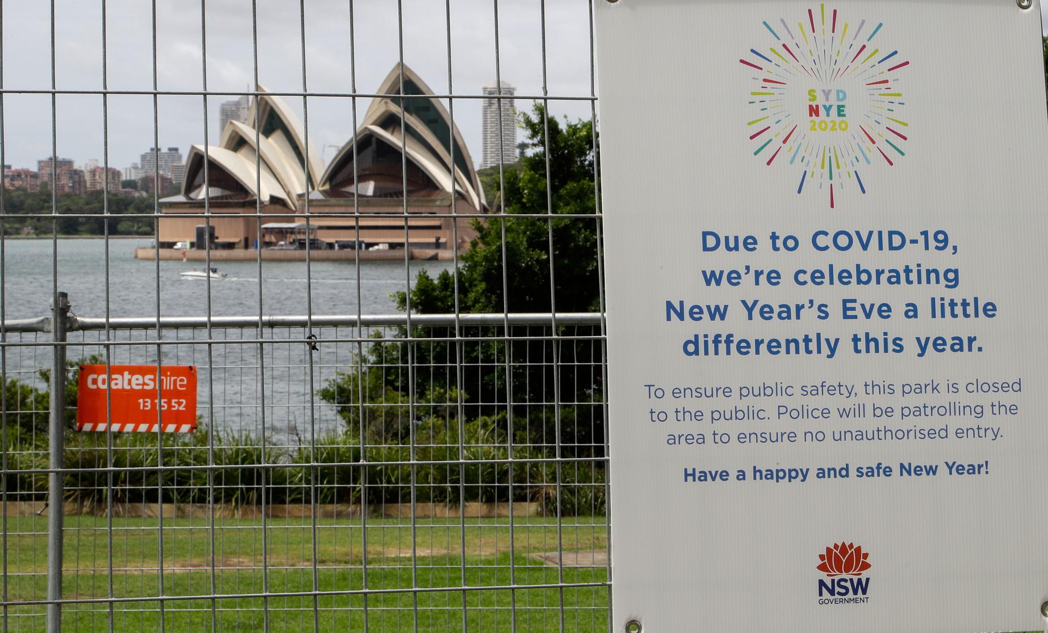 A sign on a fence near the Sydney foreshore ahead of New Years Eve